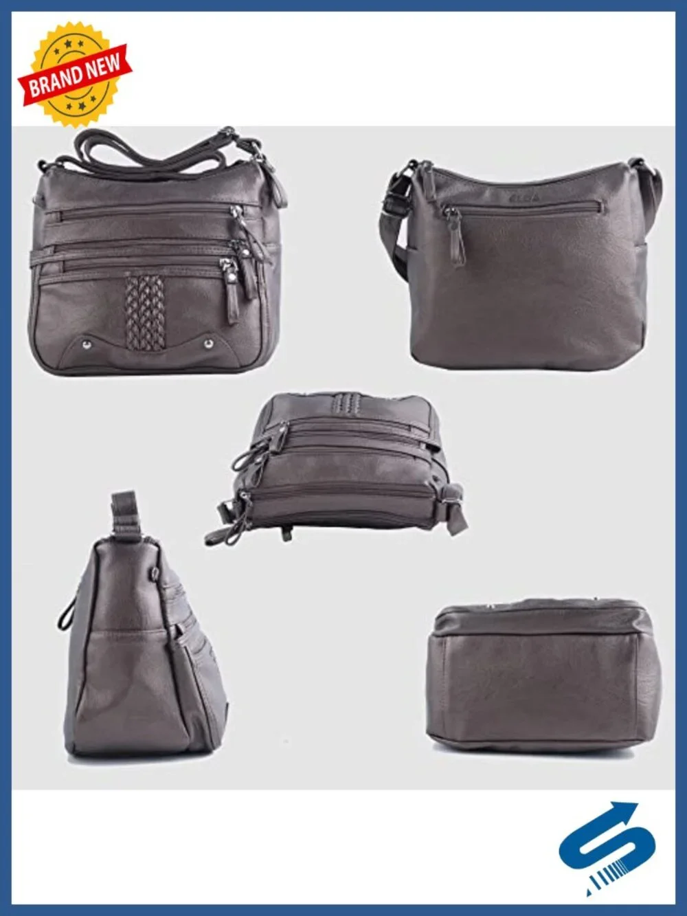 10 Pocket Crossbody Satchel Handbag - Soft PU Leather Shoulder Bag